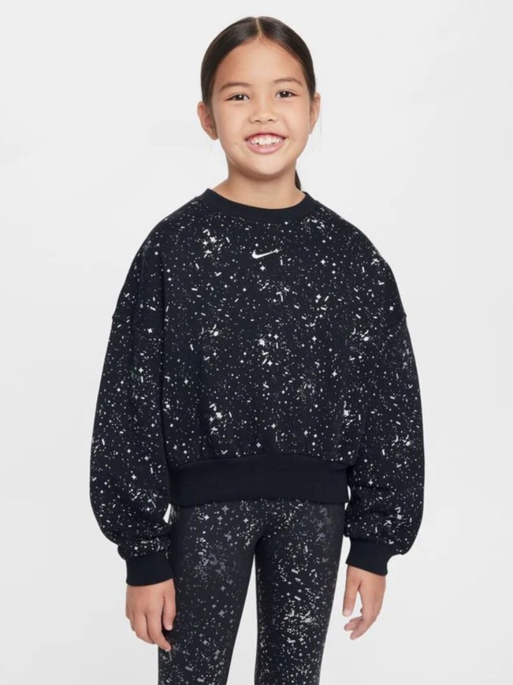 NEW Y Nike Sportswear Club Fleece Black/Metallic Silver Small